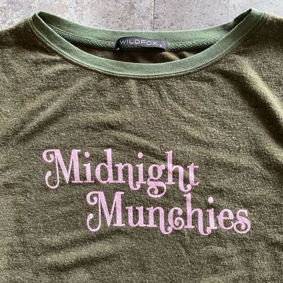 WILDFOX Sweatshirt Baggy Jumper NEW Midnight Munchies Olive Small Oversized - Picture 7 of 16
